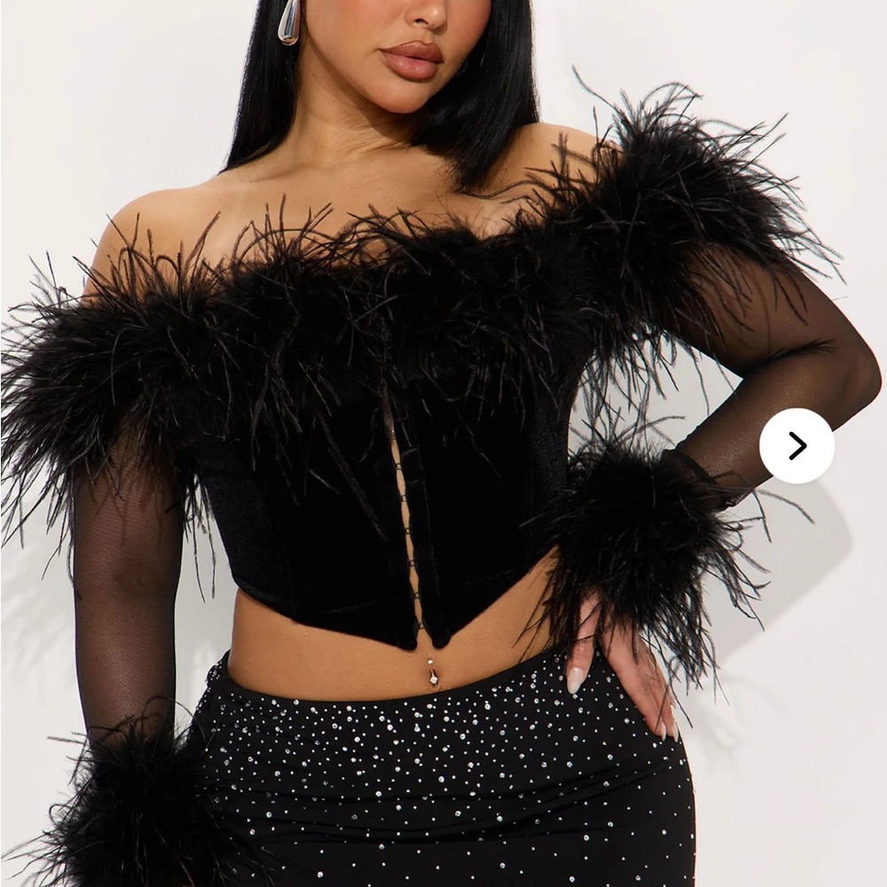 Fashion Nova Black Feathered Crop Top